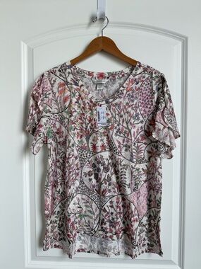 Christopher and Banks Floral V-Neck Short Sleeve Top